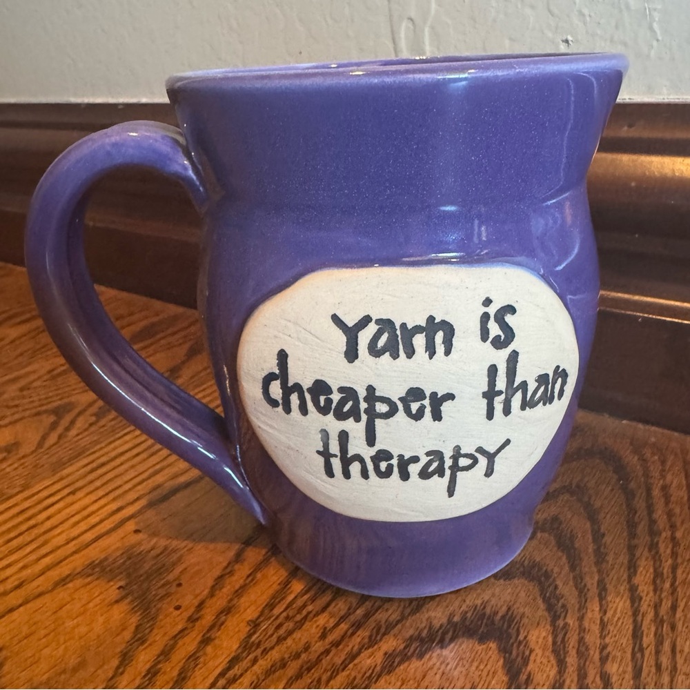 Yarn is Cheaper Than Therapy Handmade Ceramic Coffee Mug 20oz Purple